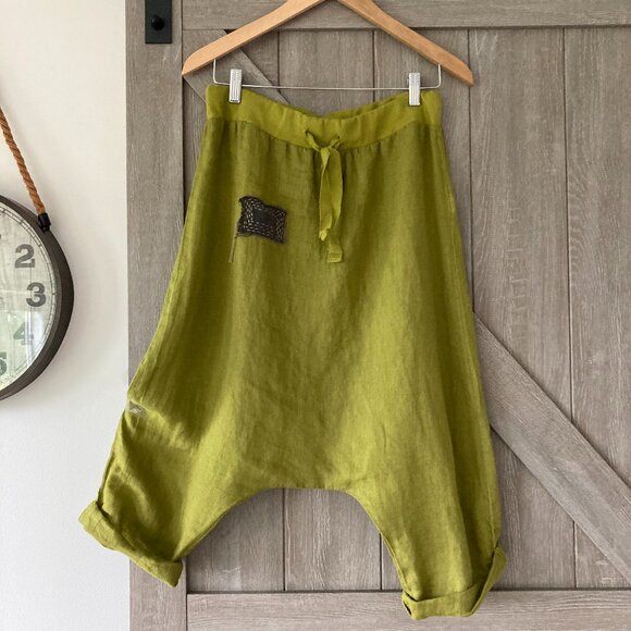 100% Linen Harem Pants, OS, mustard color - Picture 2 of 8